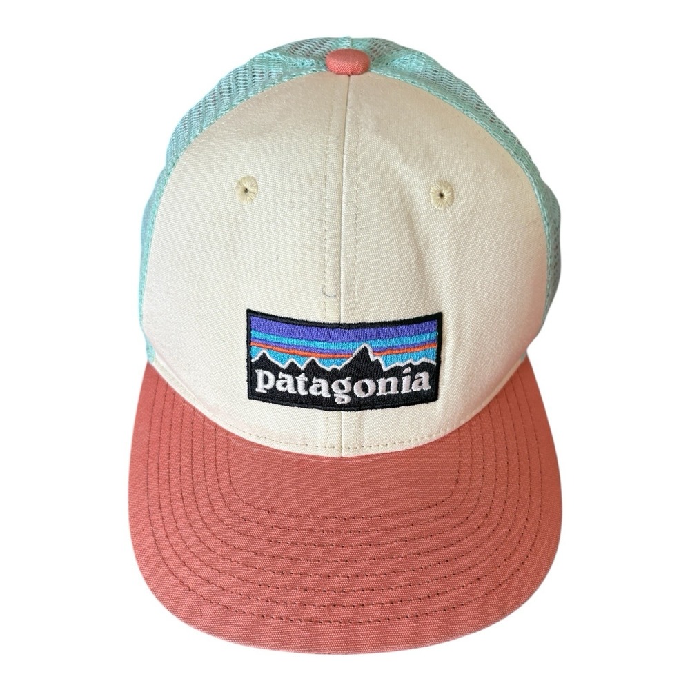 Patagonia Retro P-6 Logo Patch Trucker Hat White Tan Mint Green Mesh